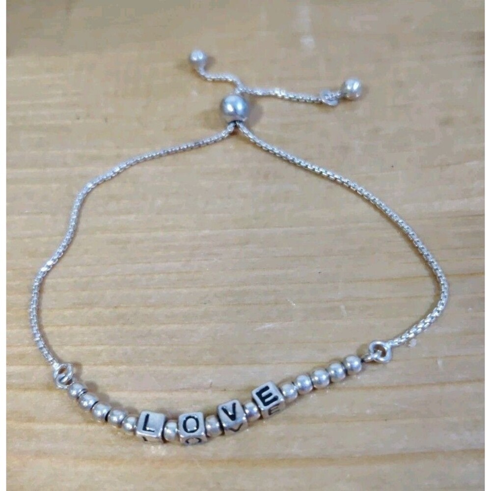 925 Sterling Silver LOVE Lariat Bracelet Italy Adjustable 5g Signed